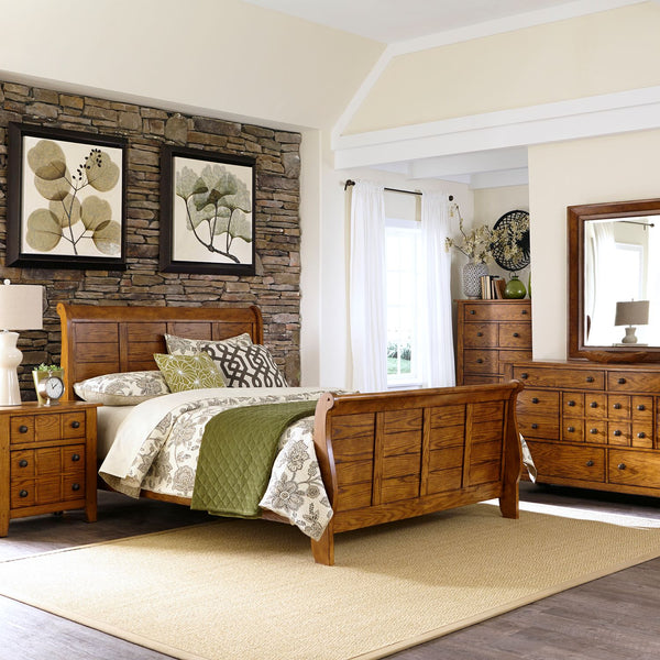 King Sleigh Bed, Dresser & Mirror, Chest, Night Stand - 175-BR-KSLDMCN