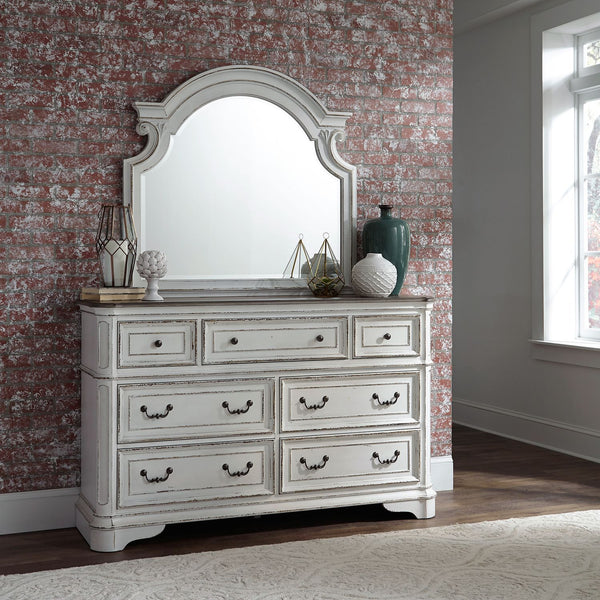 Magnolia Manor King California Upholstered Sleigh Bed, Dresser & Mirror, Chest - 244-BR-CKUSLDMC