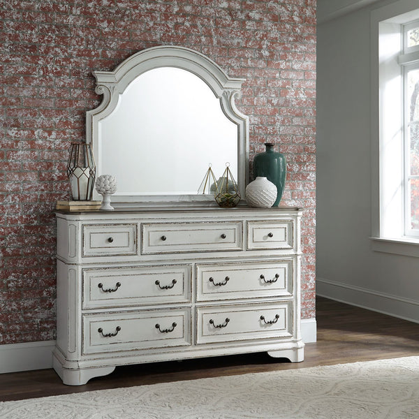 Magnolia Manor King California Upholstered Sleigh Bed, Dresser & Mirror, Chest, Night Stand - 244-BR-CKUSLDMCN