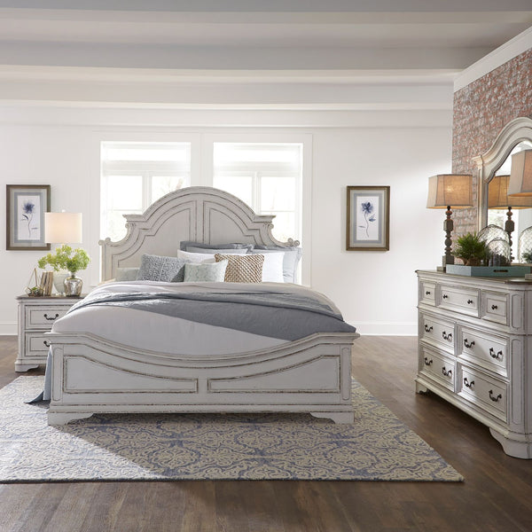 Magnolia Manor King Panel Bed, Dresser & Mirror, Night Stand - 244-BR-KPBDMN