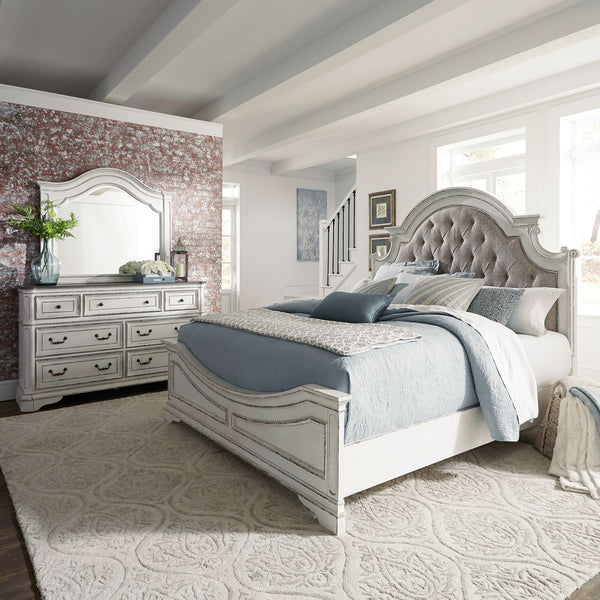 Magnolia Manor King Uph Bed, Dresser & Mirror