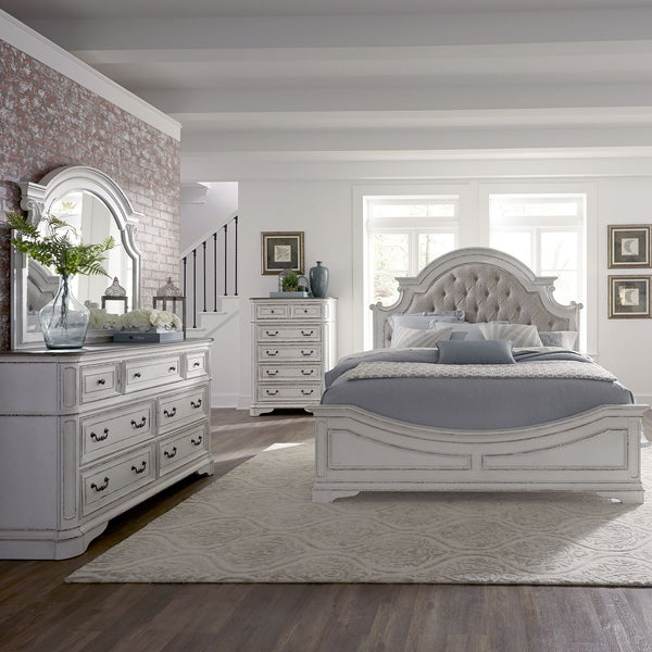 Magnolia Manor Queen Uph Bed, Dresser & Mirror, Chest - 244-BR-QUBDMC