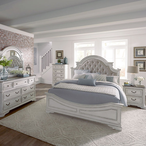 Magnolia Manor Queen Uph Bed, Dresser & Mirror, Chest, Night Stand - 244-BR-QUBDMCN