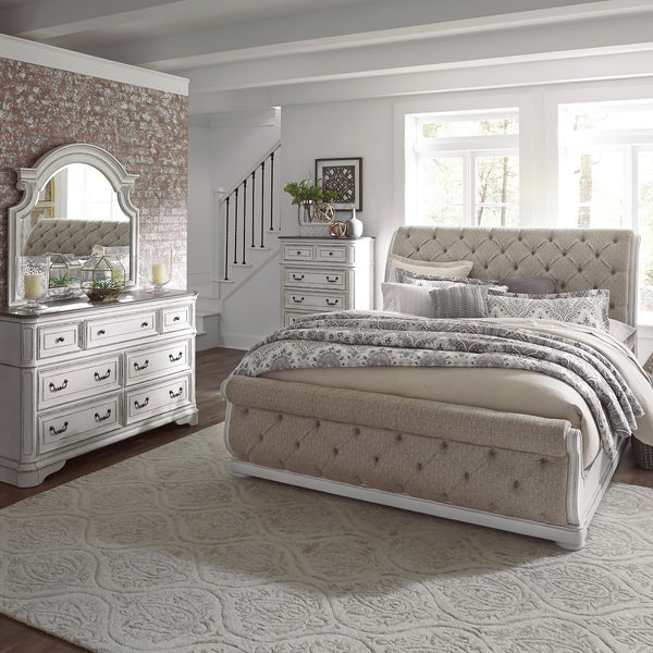 Magnolia Manor Queen Uph Sleigh Bed, Dresser & Mirror, Chest - 244-BR-QUSLDMC