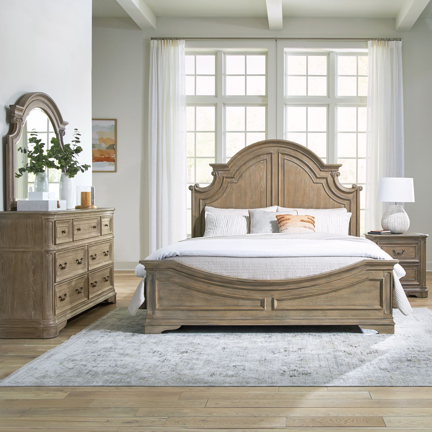 Magnolia Manor King Panel Bed, Dresser & Mirror, Night Stand