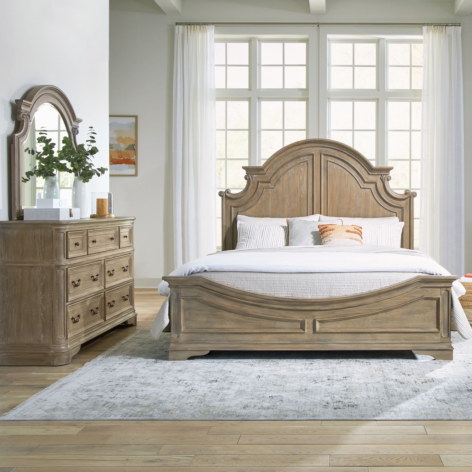 Magnolia Manor Queen Panel Bed, Dresser & Mirror