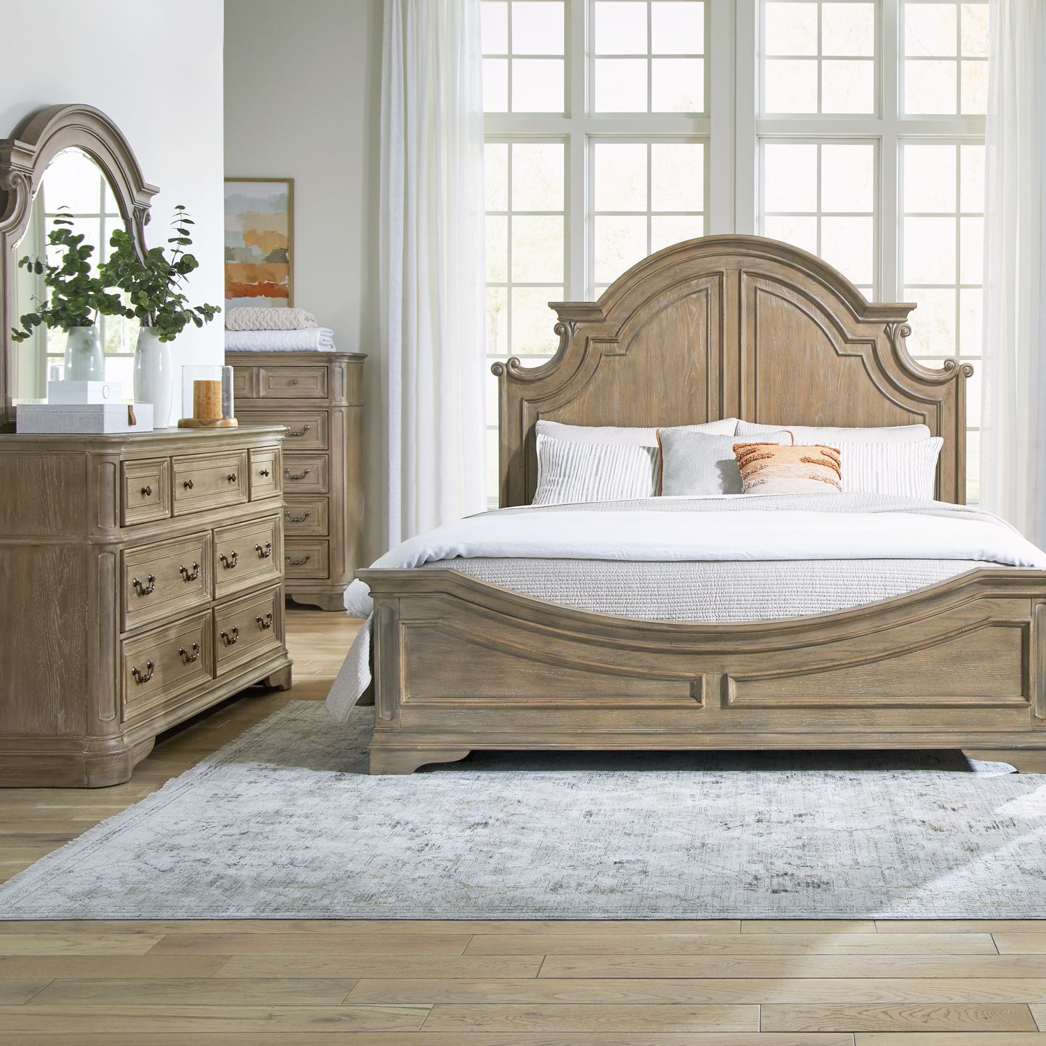 Magnolia Manor Queen Panel Bed, Dresser & Mirror, Chest