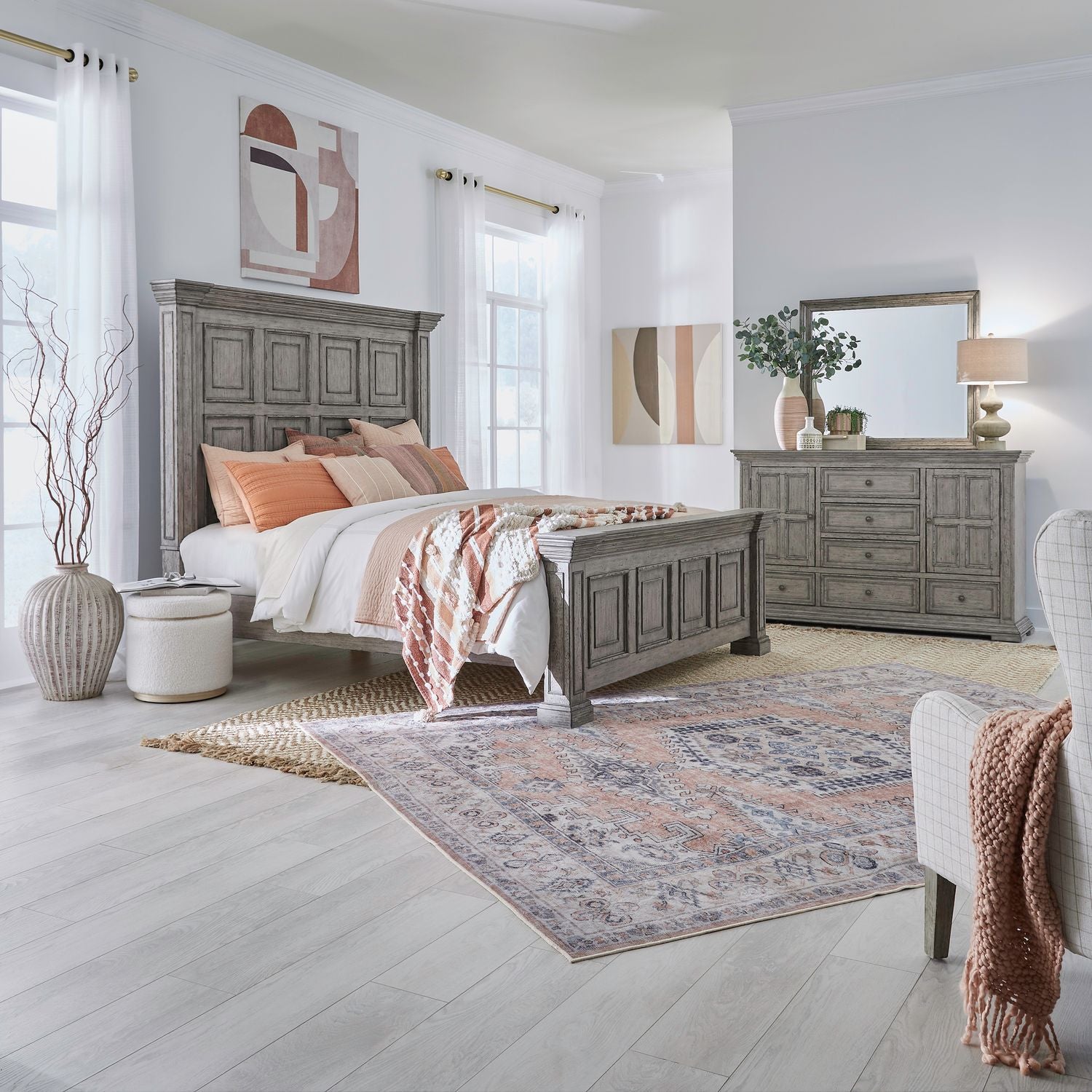 Big Valley King Panel Bed, Dresser & Mirror