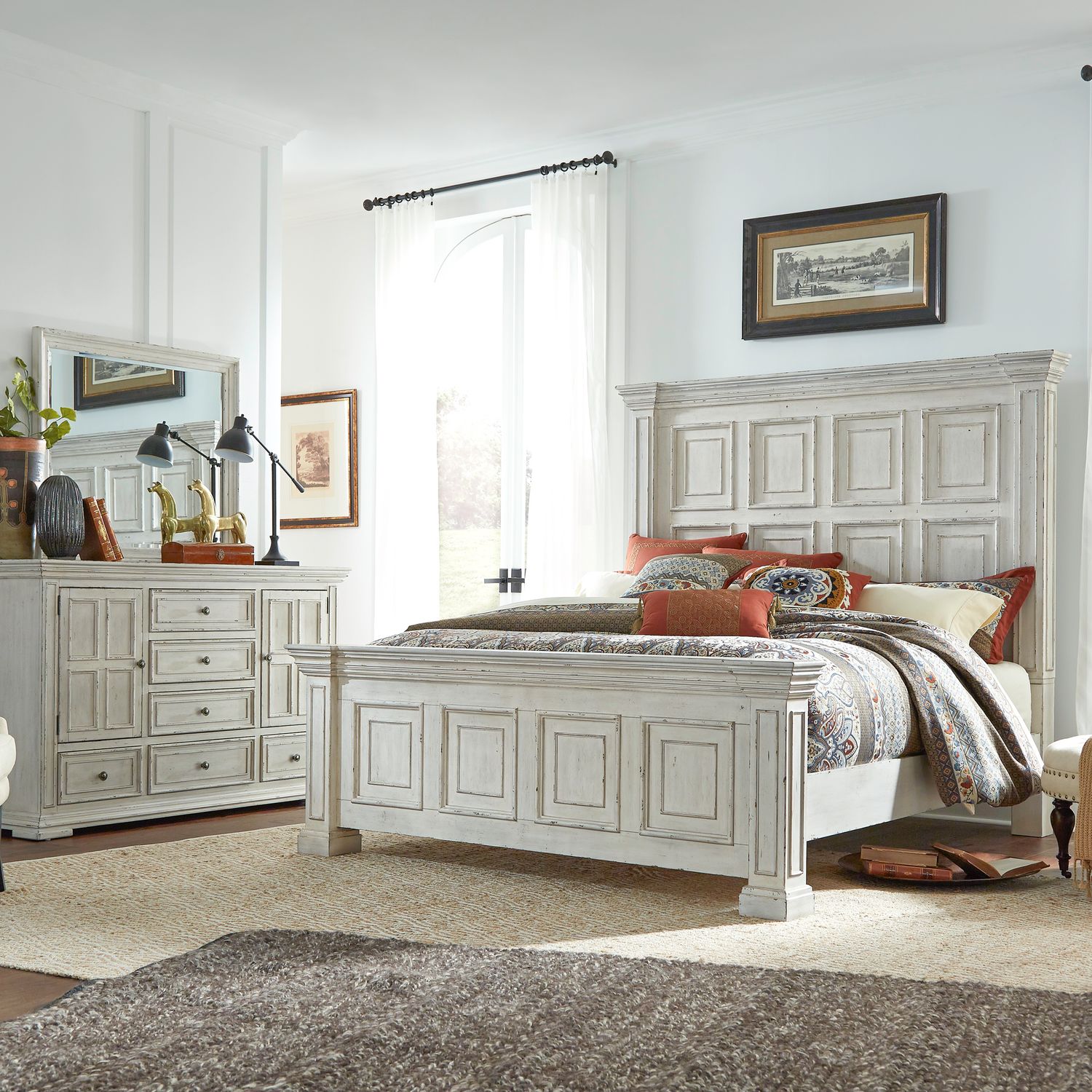 Big Valley King California Panel Bed, Dresser & Mirror