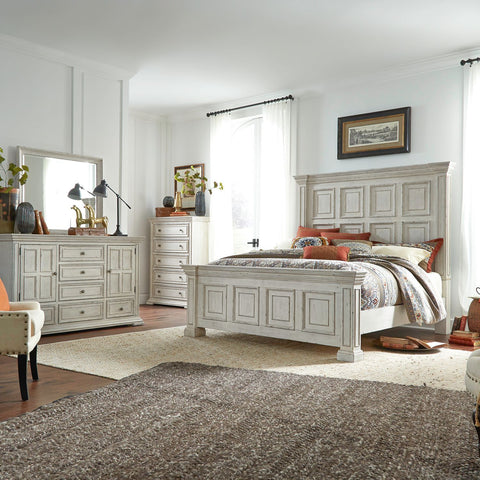 Big Valley Queen Panel Bed, Dresser & Mirror, Chest