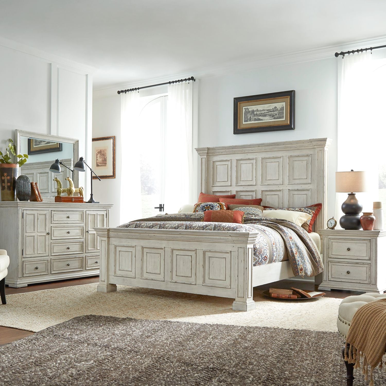 Big Valley Queen Panel Bed, Dresser & Mirror, Night Stand