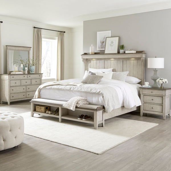 Ivy Hollow King Mantle Storage Bed, Dresser & Mirror, Night Stand - 457-BR-KMSDMN