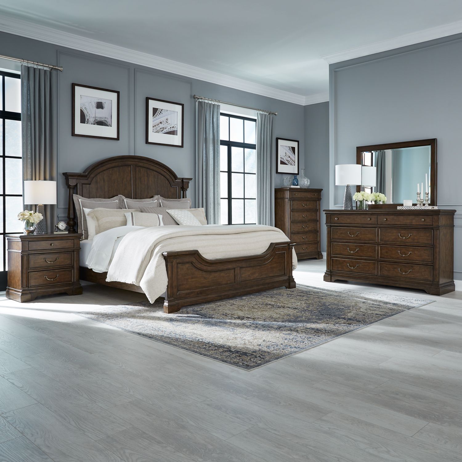 Arden Road King California Poster Bed, Dresser & Mirror, Chest, Night Stand