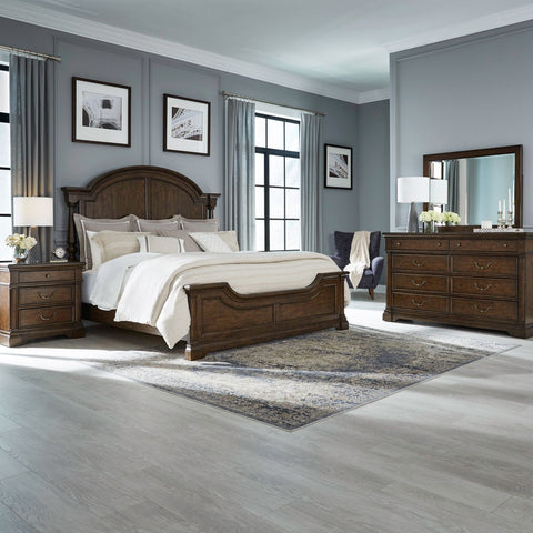 Arden Road King Poster Bed, Dresser & Mirror, Night Stand