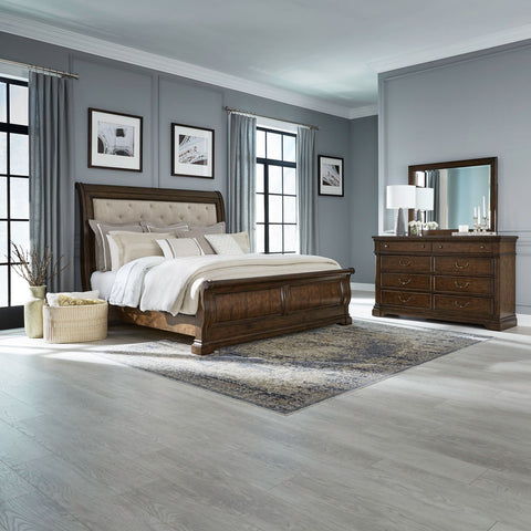 Arden Road Queen Uph Sleigh Bed, Dresser & Mirror