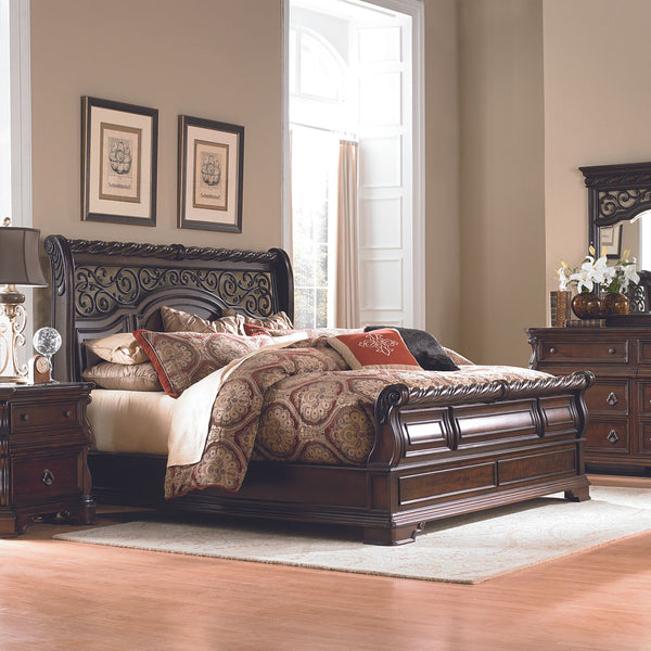Arbor Place King California Sleigh Bed, Dresser & Mirror, Chest, Night Stand - 575-BR-KCSDMCN