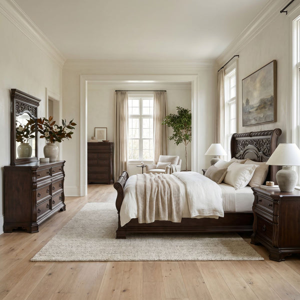 Arbor Place King Sleigh Bed, Dresser & Mirror, Chest, Night Stand - 575-BR-KSLDMCN