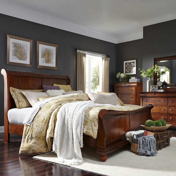 Rustic Traditions King Sleigh Bed, Dresser & Mirror, Chest - 589-BR-KSLDMC