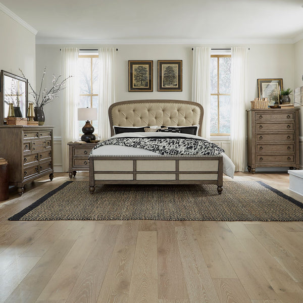 Americana Farmhouse King Shelter Bed, Dresser & Mirror, Chest, Night Stand - 615-BR-KSHDMCN