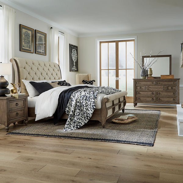 Americana Farmhouse King Sleigh Bed, Dresser & Mirror, N/S - 615-BR-KSLDMN