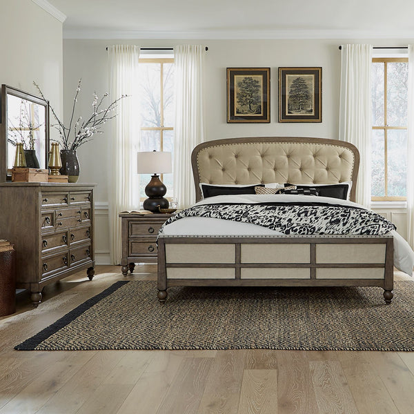 Americana Farmhouse Queen Shelter Bed, Dresser & Mirror, Night Stand - 615-BR-QSHDMN
