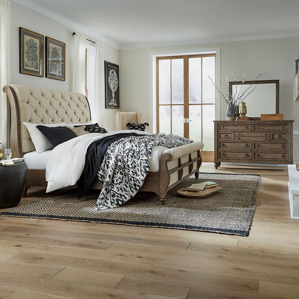 Americana Farmhouse Queen Sleigh Bed, Dresser & Mirror - 615-BR-QSLDM