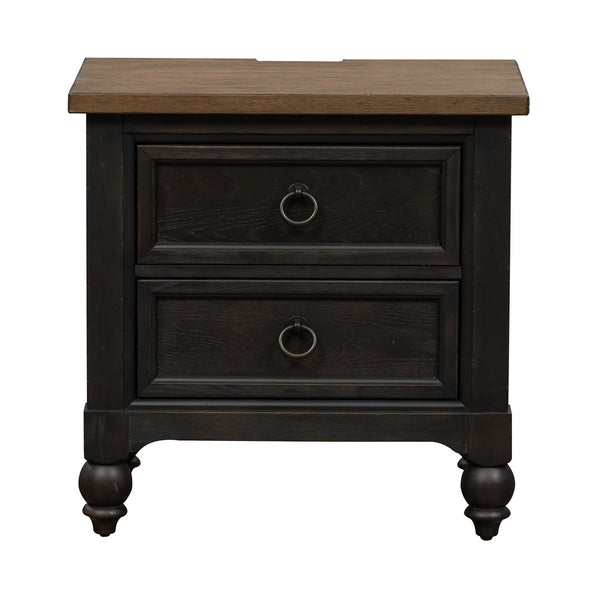 Americana Farmhouse 2 Drawer Night Stand w/ Charging Station - Black - 615-BR61-B