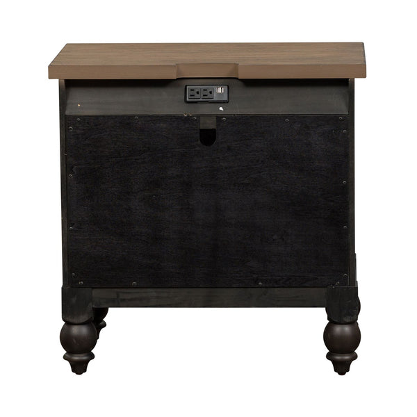 Americana Farmhouse 2 Drawer Night Stand w/ Charging Station - Black - 615-BR61-B