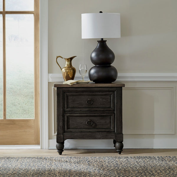 Americana Farmhouse 2 Drawer Night Stand w/ Charging Station - Black - 615-BR61-B