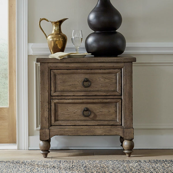 Americana Farmhouse 2 Drawer Night Stand w/ Charging Station - 615-BR61