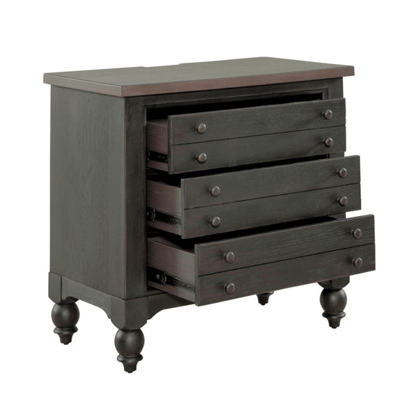Americana Farmhouse Bedside Chest w/ Charging Station - Black - 615-BR62-B