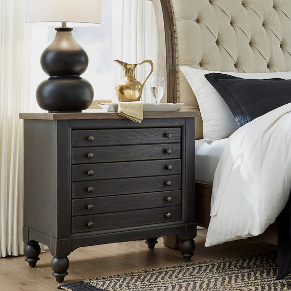 Americana Farmhouse Bedside Chest w/ Charging Station - Black - 615-BR62-B
