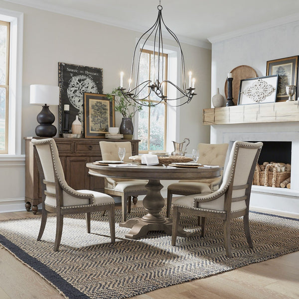 Americana Farmhouse 5 Piece Pedestal Table Set - 615-DR-5PDS