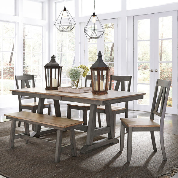 Lindsey Farm 6 Piece Trestle Table Set - 62-CD-6TRS