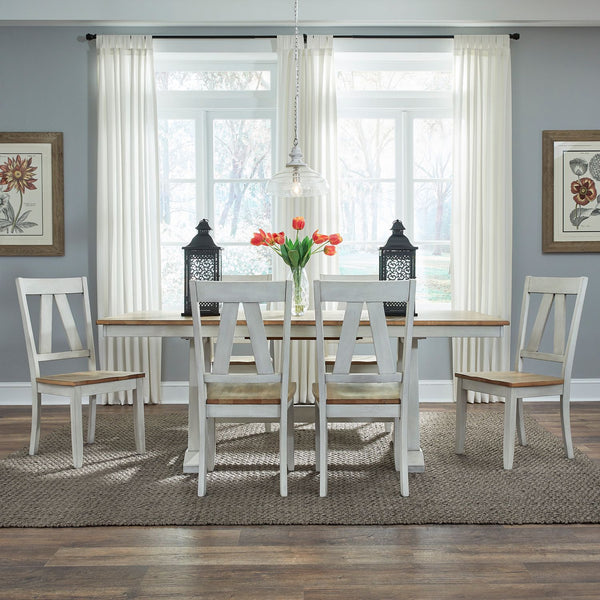 Lindsey Farm 7 Piece Trestle Table Set - 62WH-CD-7TRS