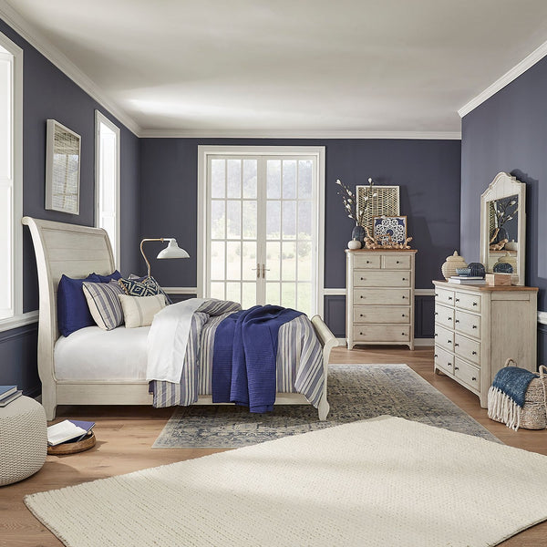 Farmhouse Reimagined King Sleigh Bed, Dresser & Mirror, Chest - 652-BR-KSLDMC