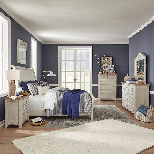 Farmhouse Reimagined King Sleigh Bed, Dresser & Mirror, Chest, Night Stand - 652-BR-KSLDMCN