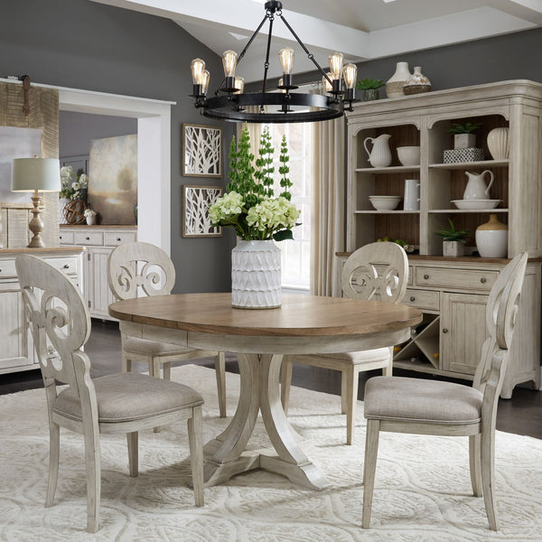 Farmhouse Reimagined 5 Piece Pedestal Table Set - 652-DR-5PDS