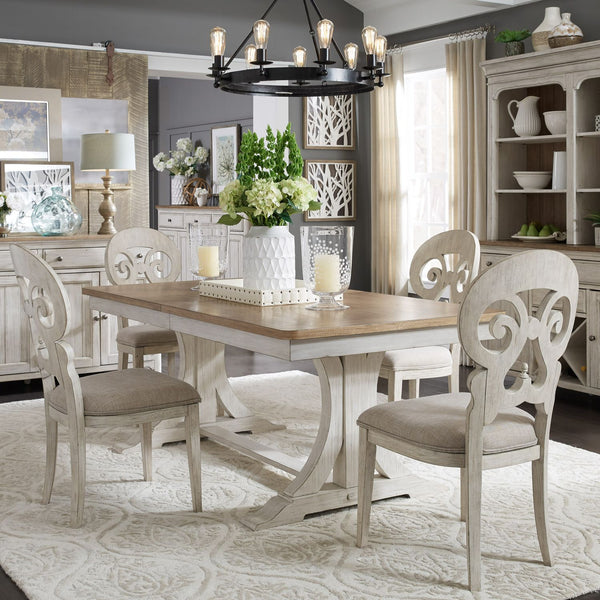 Farmhouse Reimagined 5 Piece Trestle Table Set - 652-DR-5TRS