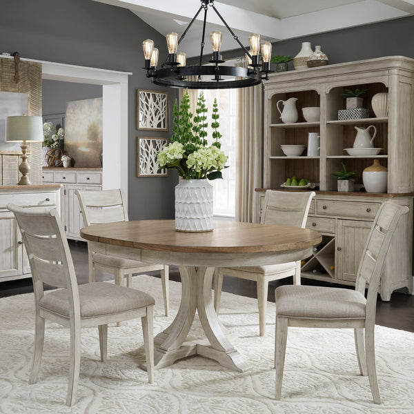 Farmhouse Reimagined Opt 5 Piece Pedestal Table Set - 652-DR-O5PDS