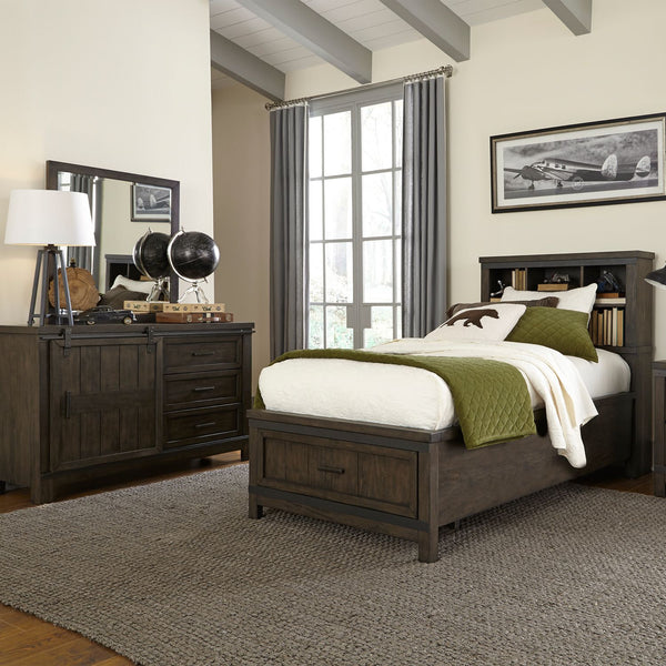 Thornwood Hills Twin Bookcase Bed, Dresser & Mirror - 759-YBR-TBBDM