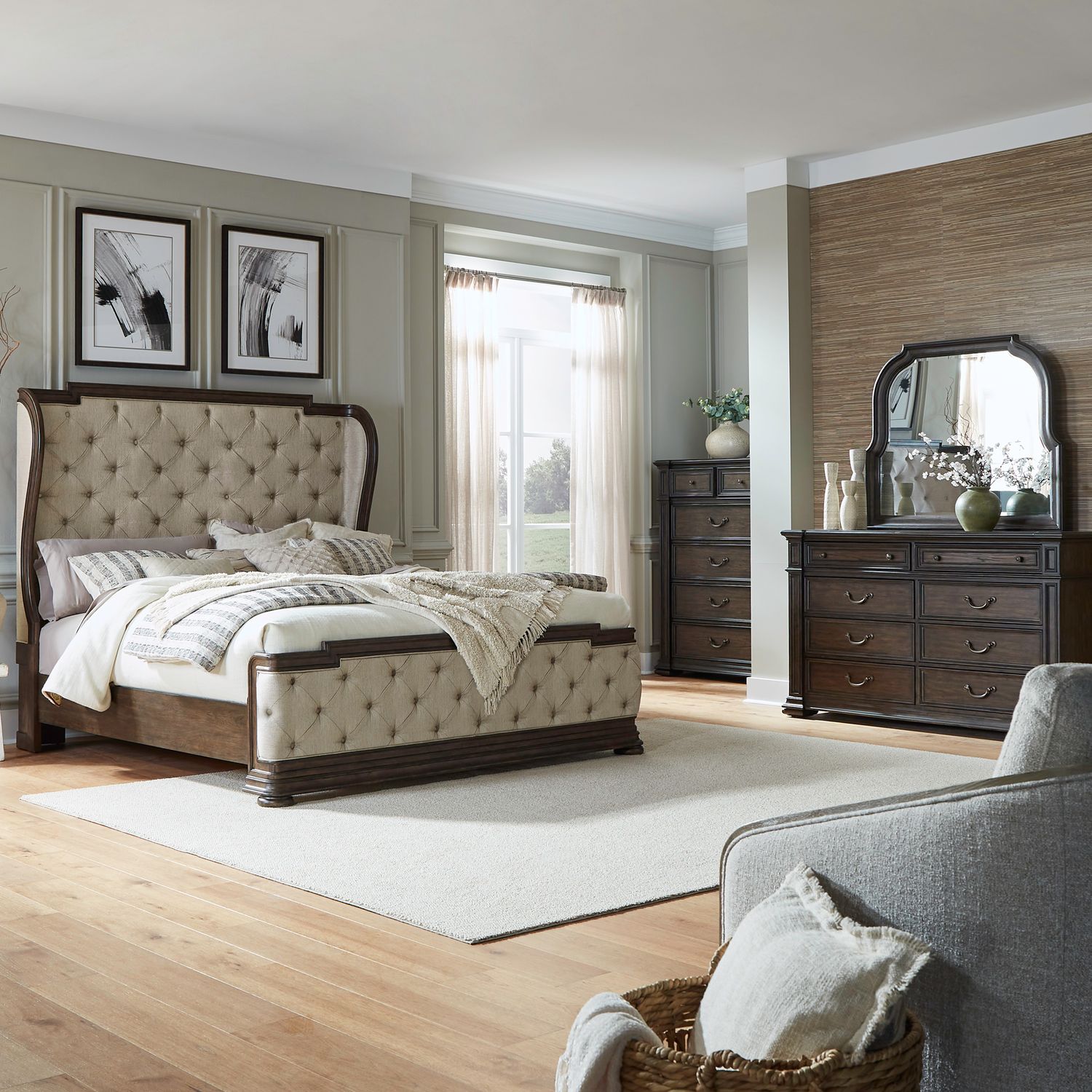 Provence Park Queen Shelter Bed, Dresser & Mirror, Chest