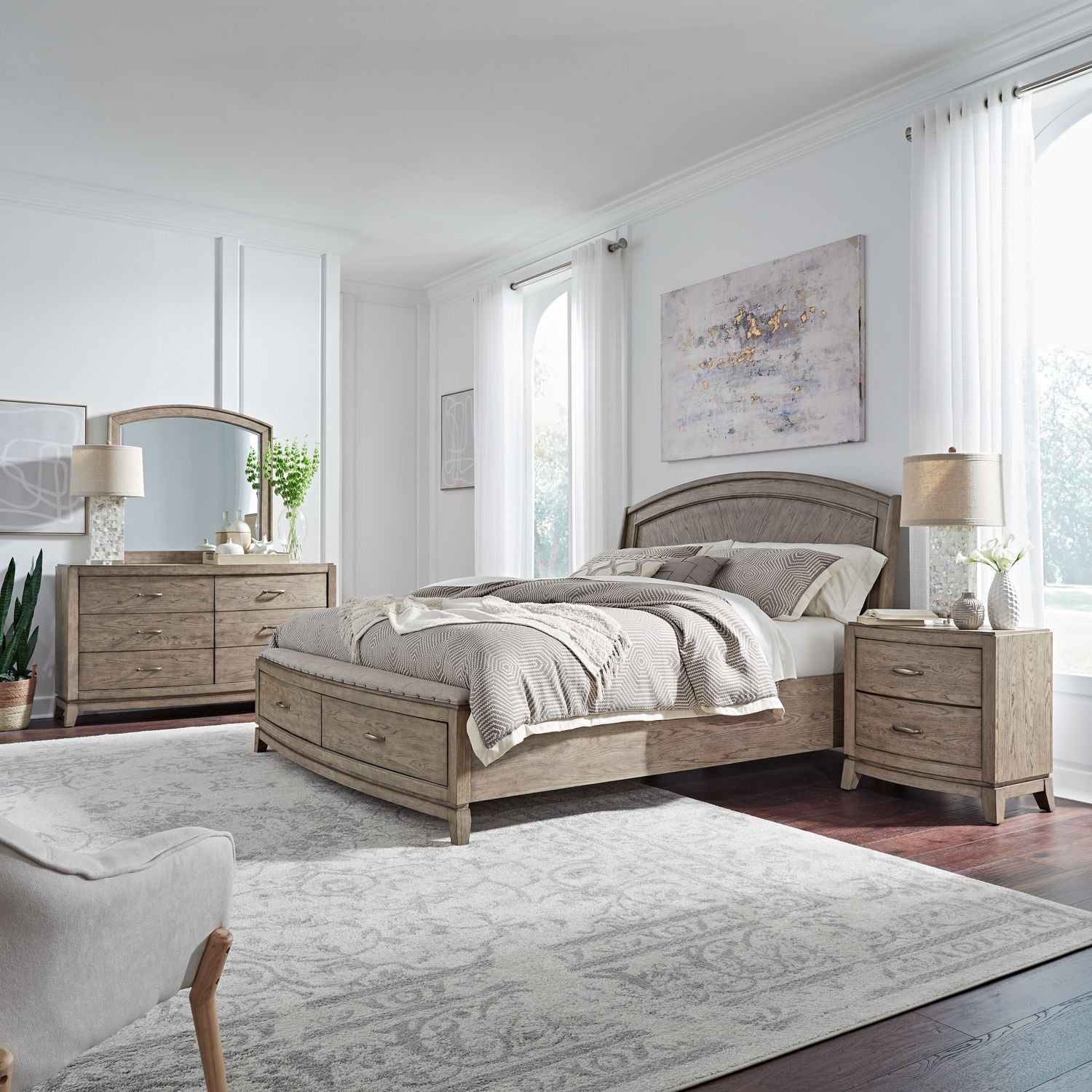Avalon King Panel Storage Bed, Dresser & Mirror, NS