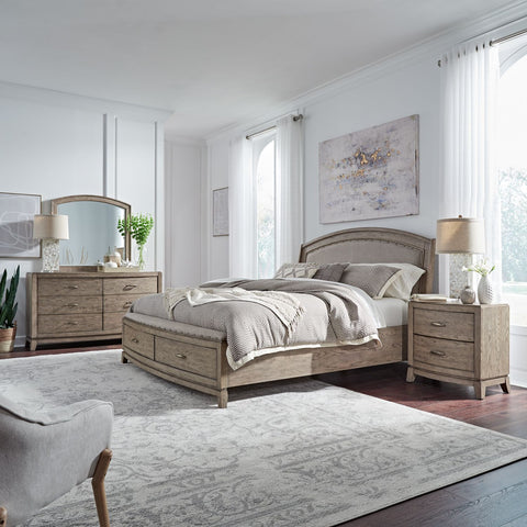 Avalon King Uph Storage Bed, Dresser & Mirror, Night Stand
