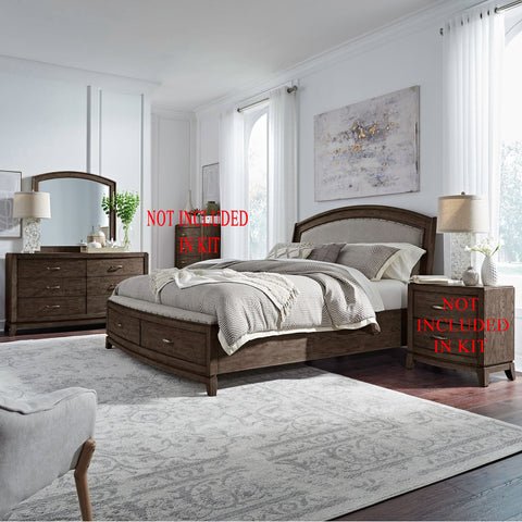 Avalon King Uph Storage Bed, Dresser & Mirror