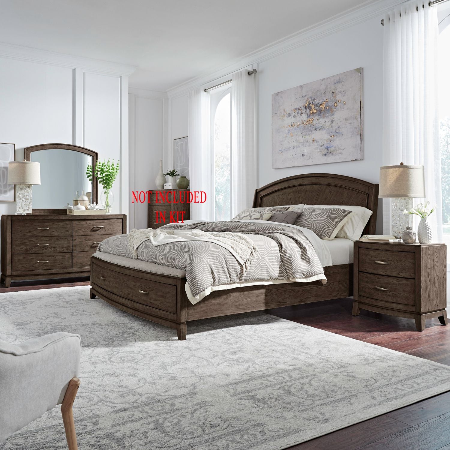 Avalon Queen Panel Storage Bed, Dresser & Mirror, NS