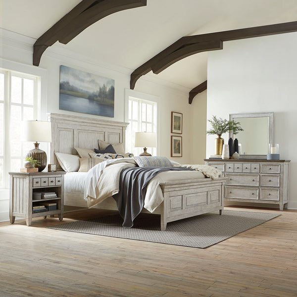 Heartland King California Panel Bed, Dresser & Mirror, Night Stand - 824-BR-CPBDMN