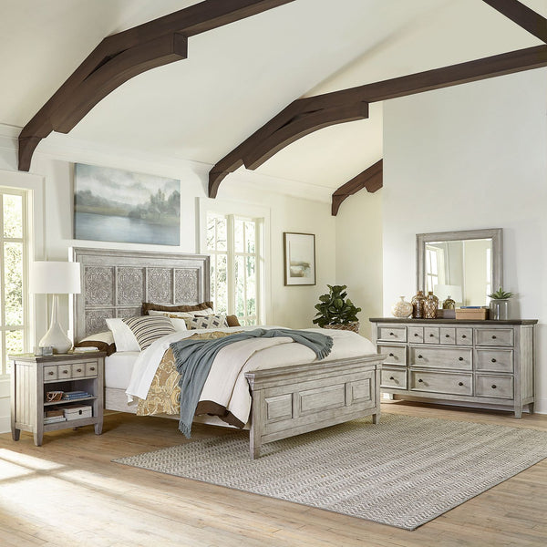 Heartland King Opt Panel Bed, Dresser & Mirror, Night Stand - 824-BR-OKPBDMN