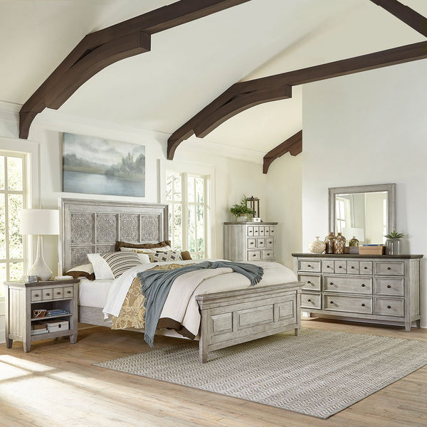 Heartland Opt Queen Panel Bed, Dresser & Mirror, Chest, Night Stand - 824-BR-OQPBDMCN