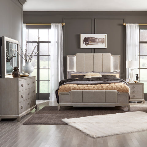 Montage 849-BR-QUBDMN Queen Uph Bed, Dresser & Mirror, Night Stand